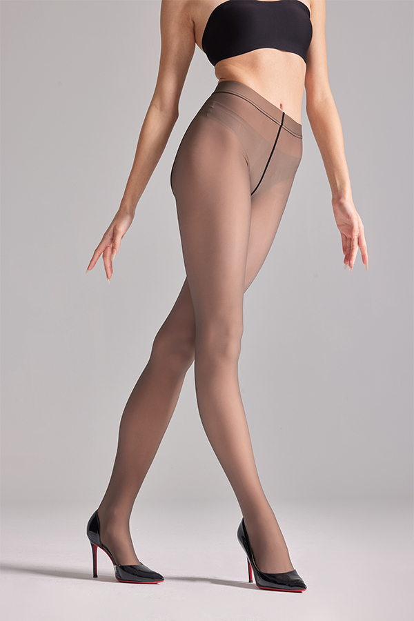 Transparent illusion large expanded panel opaque tights