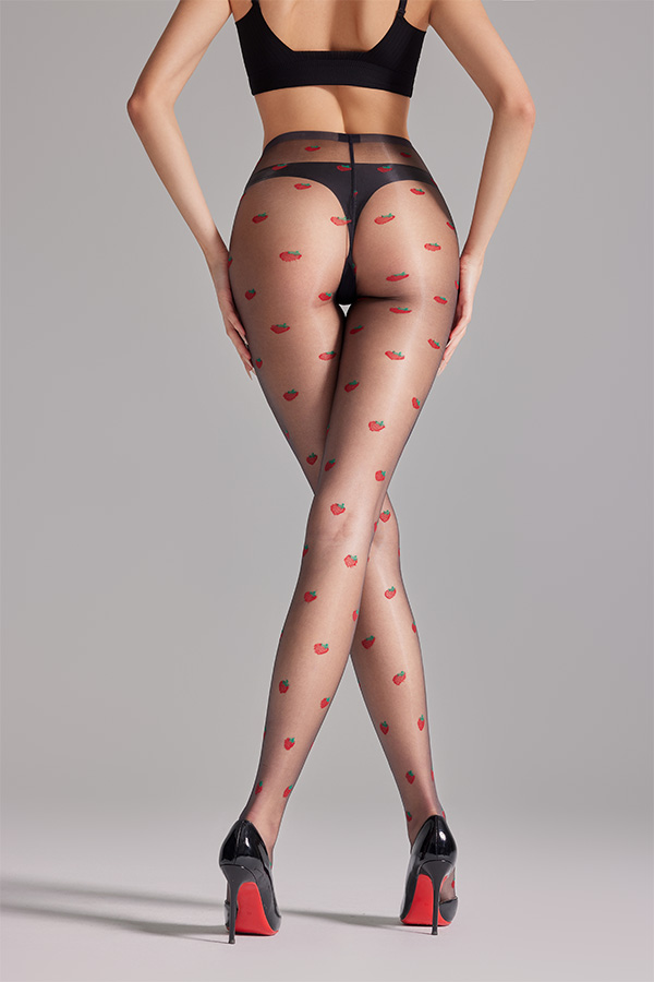 Full strawberry jacquard sheer to waist sheer tights