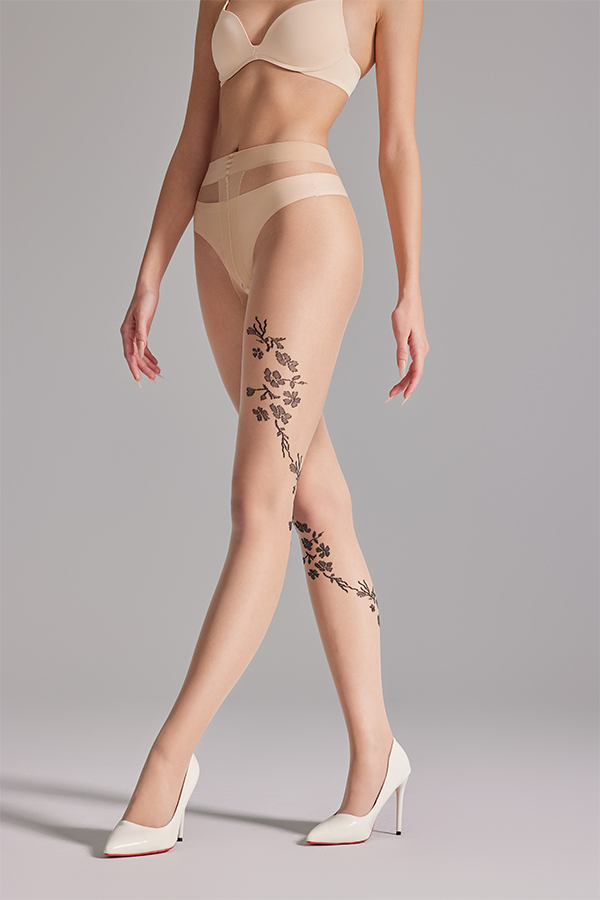 Matt finish floral jacquard tights