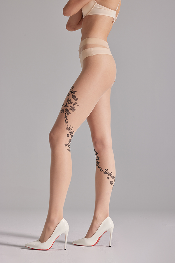 Matt finish floral jacquard tights
