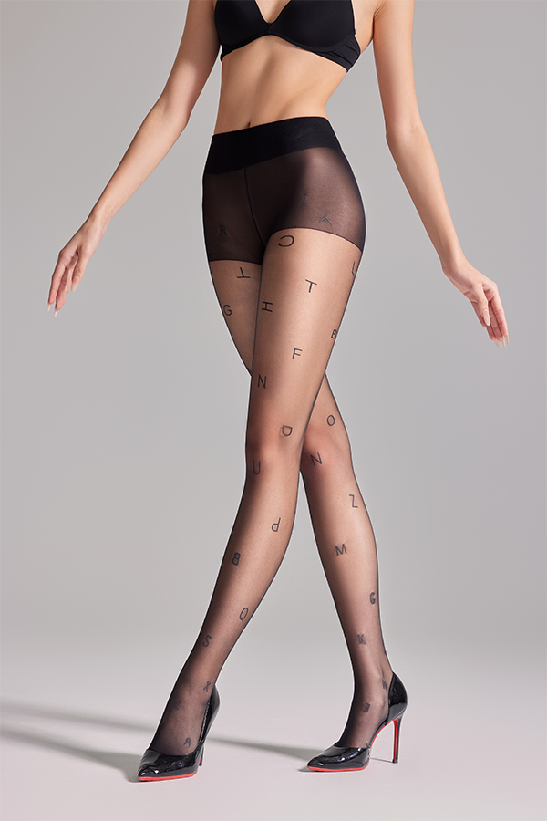 All over letters jacquard sheer tights