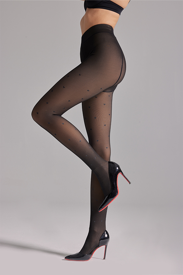 Transparent illusion full heart patterned thermal tights