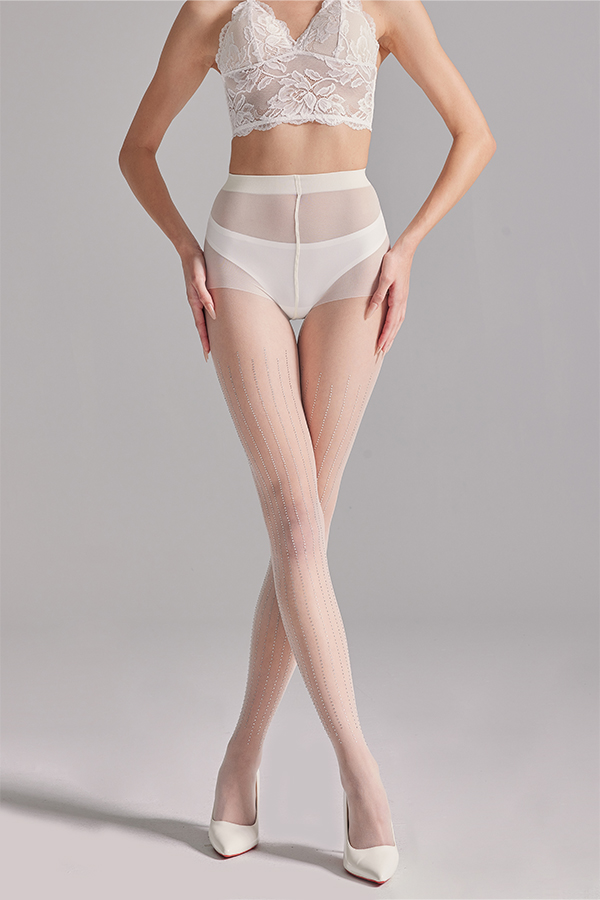 Rhinestone strips sheer tights