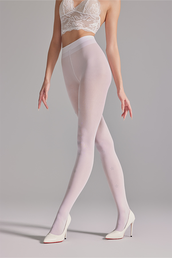 Rhinestone patterned opaque tights
