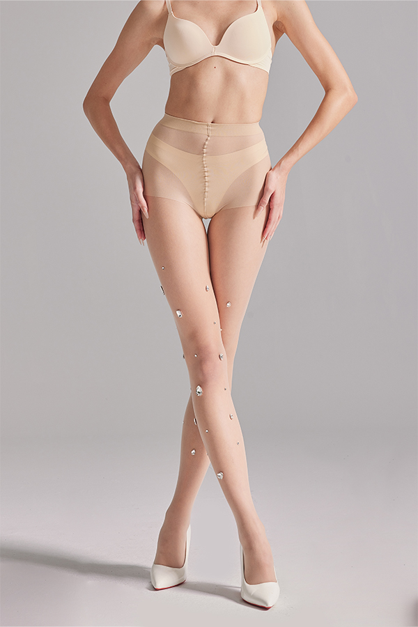 Sheer big rhinestone decoration tights