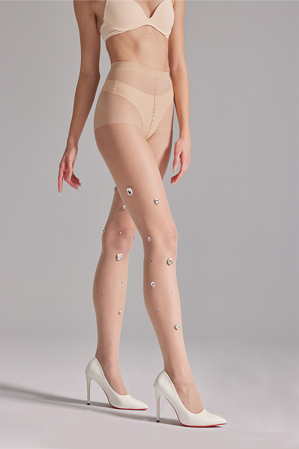 Sheer big rhinestone decoration tights