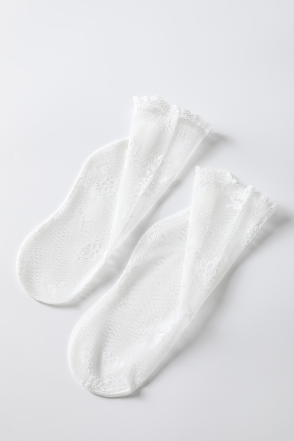 Cute Sunflower Lace Short Socks with Heel