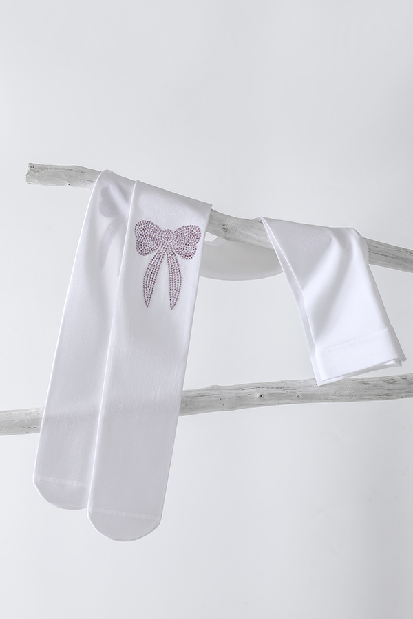 Large Bow Rhinestone Kids Tights