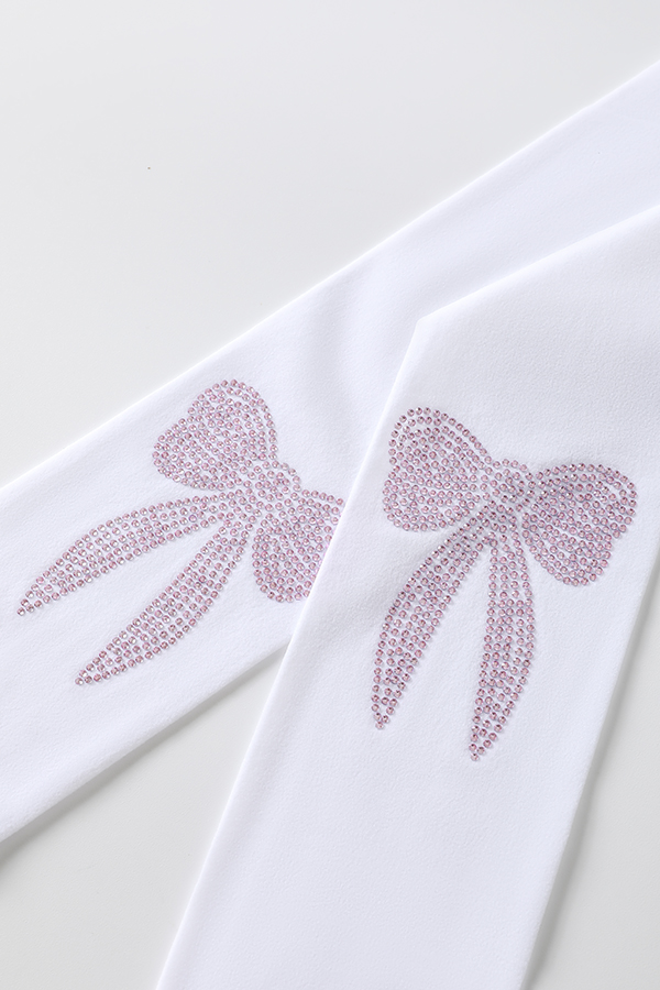Large Bow Rhinestone Kids Tights
