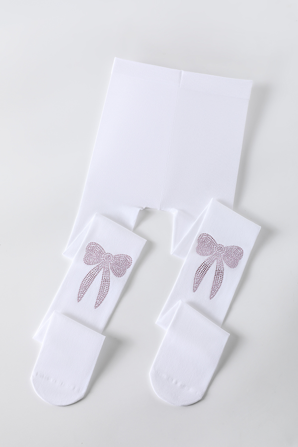 Large Bow Rhinestone Kids Tights