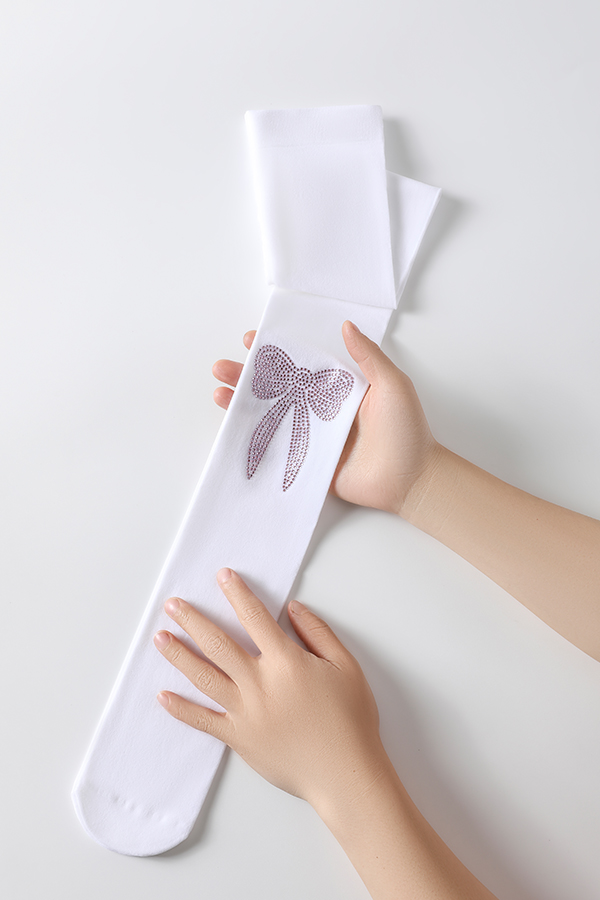 Large Bow Rhinestone Kids Tights